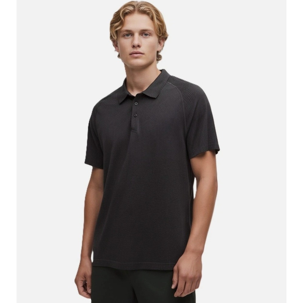 Lululemon Mens Metal Vent Tech Polo 2.0 Shirt Black Charcoal Space Dye‎ XL